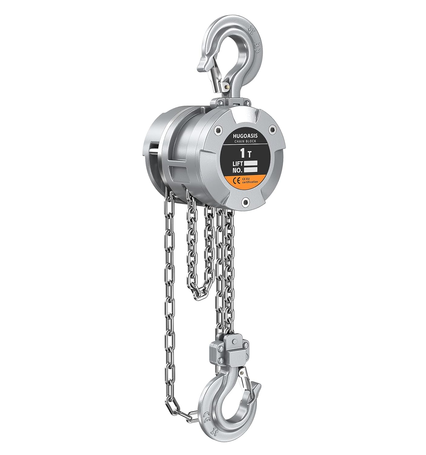 Aluminum Alloy Hand Chain Hoist 1 Ton 2200lbs Capacity 10ft,Portable Dual Brake Chain Block with Galvanized Chain, 360° Swivel Hook for Garage Warehouse Construction, Workshop Lifting,Sliver