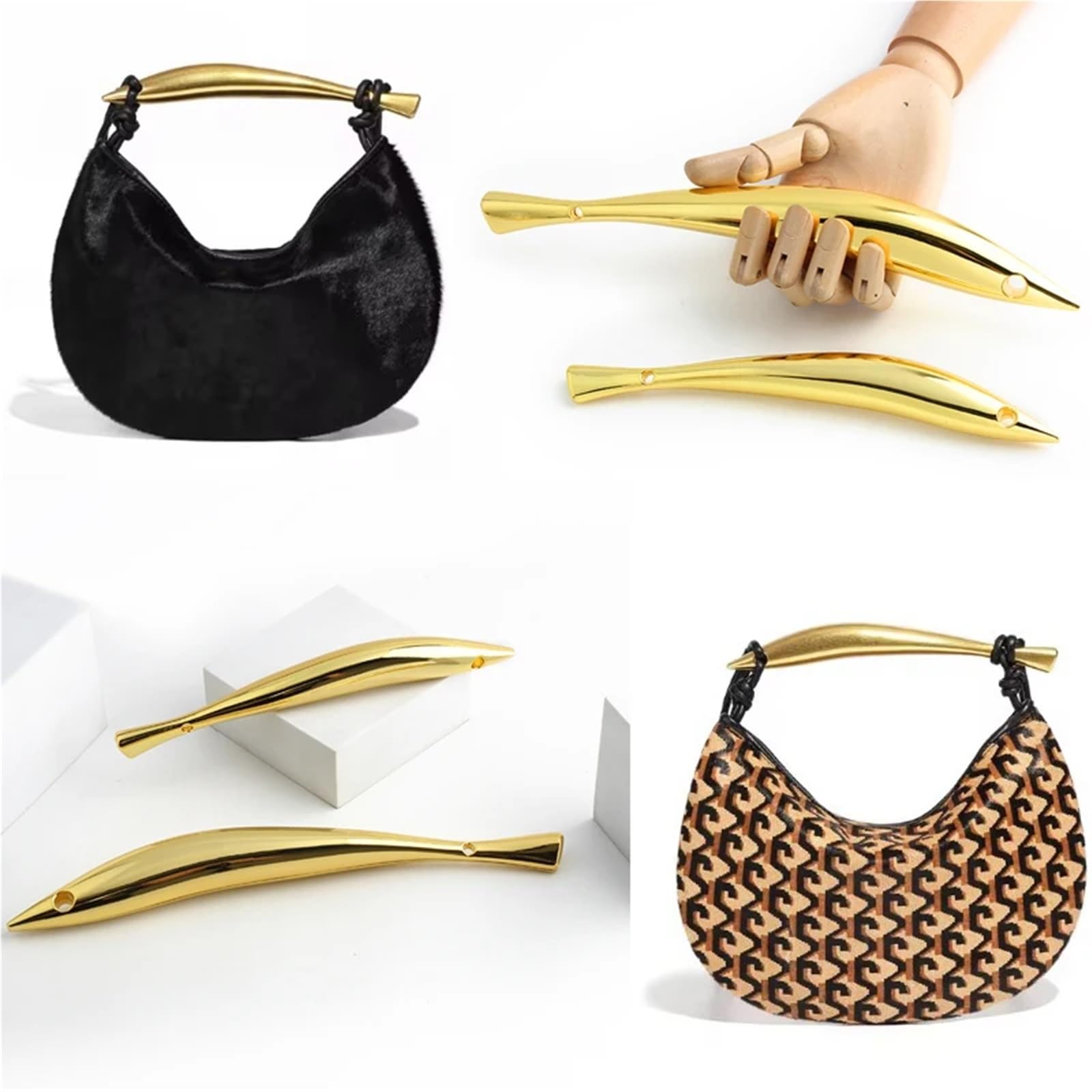 MRKU Asa de Madera para Bolso, Accesorios para Bolsos, Manualidades, Bricolaje, Cierre de Bolso, 2 Piezas, Forma de Gota de Agua de sardina, Cartera Larga, muñeca, Metal pequeño