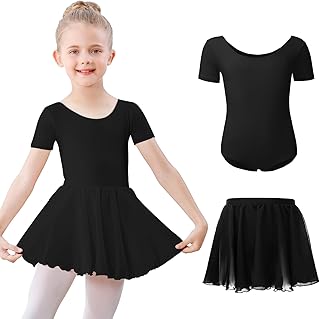 Leotardo de ballet para niñas, vestido de ballet de manga corta, leotardo de baile de algodón con falda de gasa extraíble, vestido de bailarina para 3-11 años