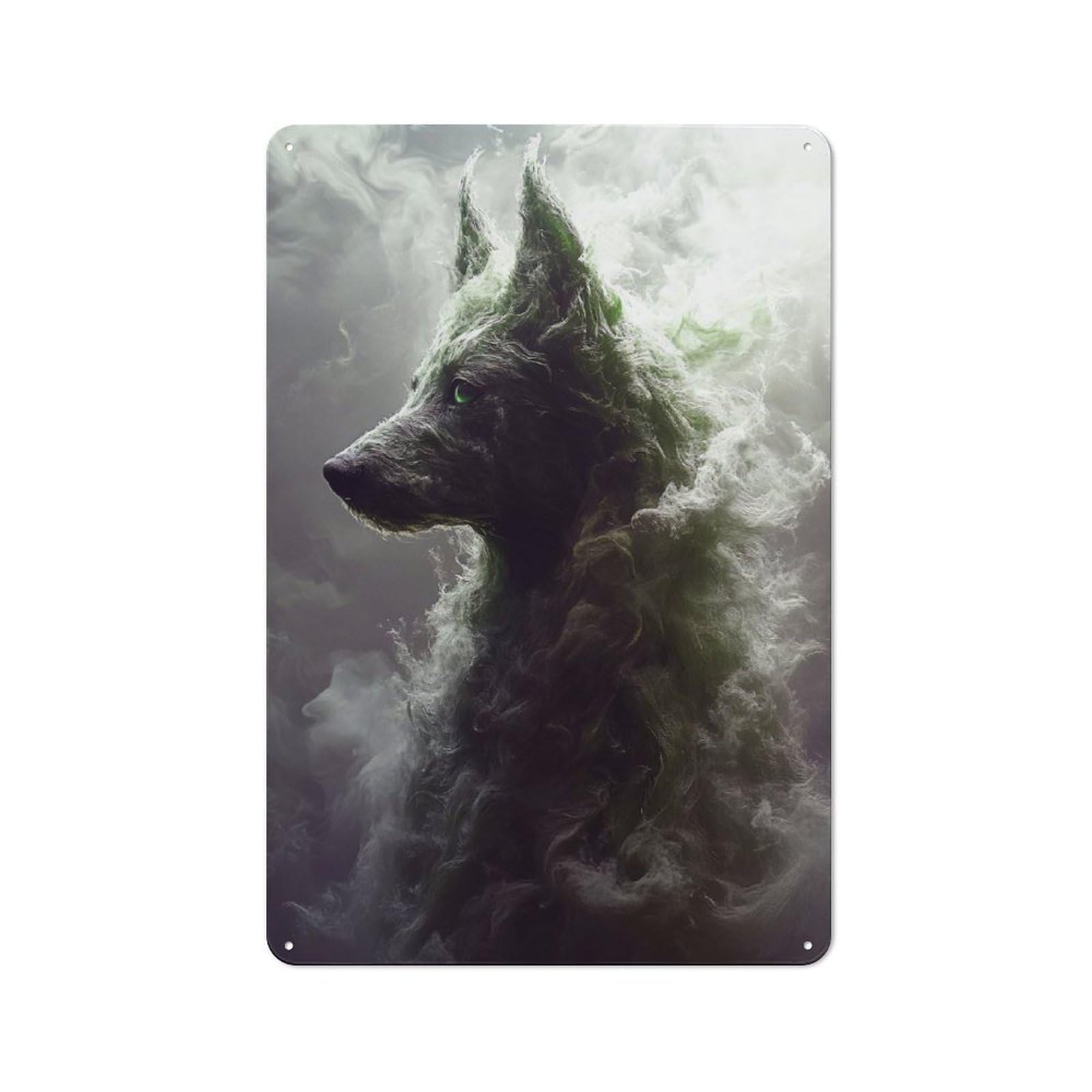 Junmoney Style-21 Rustic Metal Wall Sign 30X20cm Featuring Ethereal Wolf In Smoke For Garage Wall, Tin Sign Wall Decor For Garages And Workshops