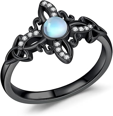 JUSTKIDSTOY Witches Knot Ring 925 Sterling Silver Moonstone Nudo de Bruja Ring 7/8/9 Size Celtic Wiccan Jewelry Halloween Birthday Gifts for Women Girlfriend