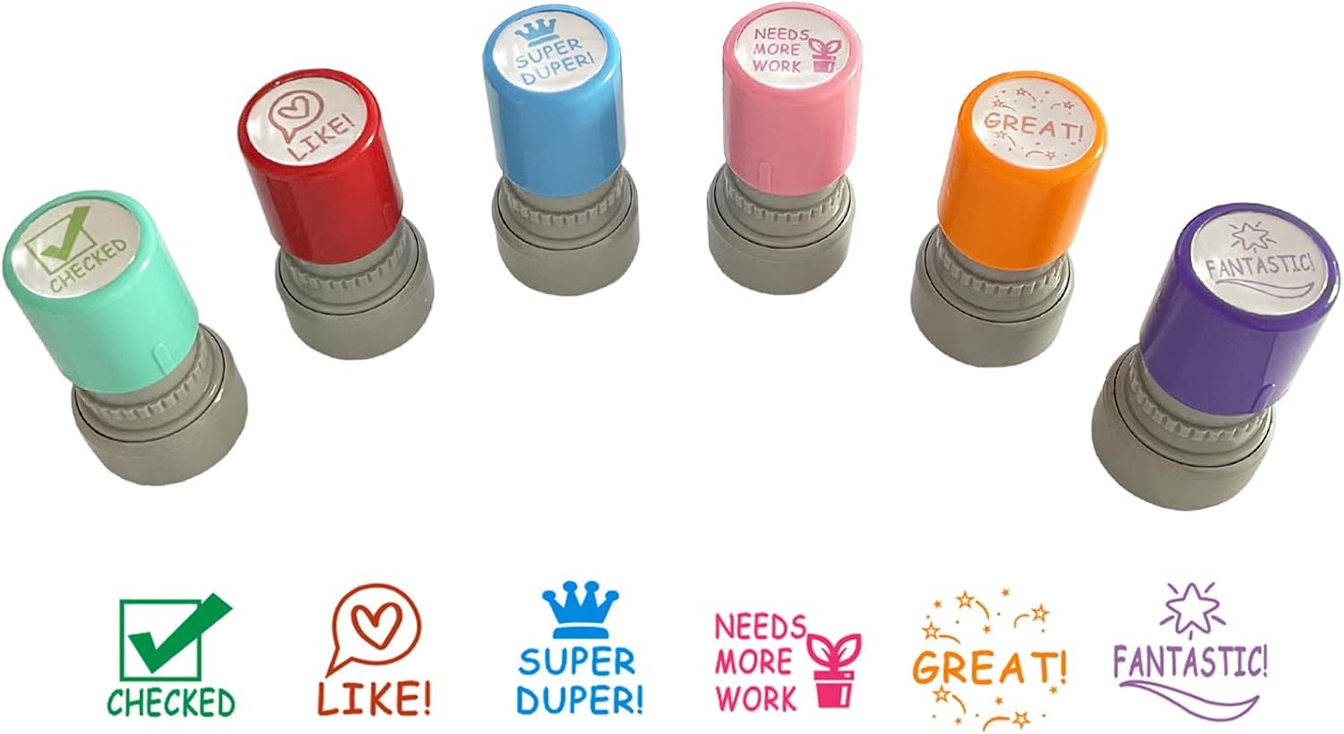WAFJAMF Pack of 6 Sorted Teacher Stamp Teachers Self-Inking Rubber Stamps Behavior Stamper