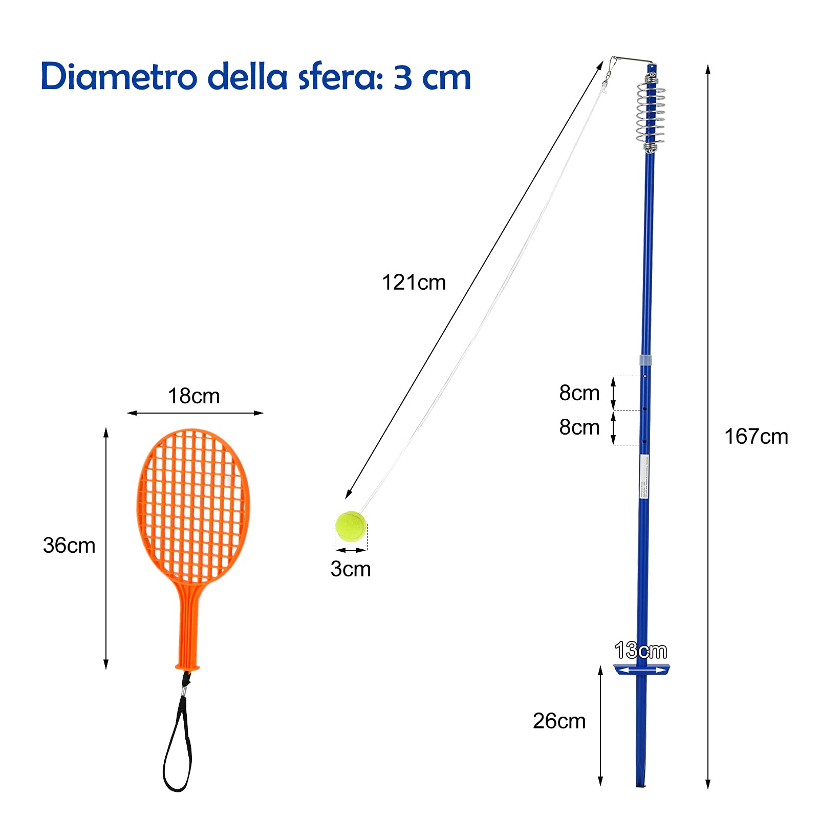 COSTWAY Set di Palline da Tennis, Gioco da Esterno con Palla Oscillante e 3 Livelli di Altezza Regolabili, con Palla, Braccio Girevole, 2 Racchette, Gioco Familiare per Bambini +5 Anni