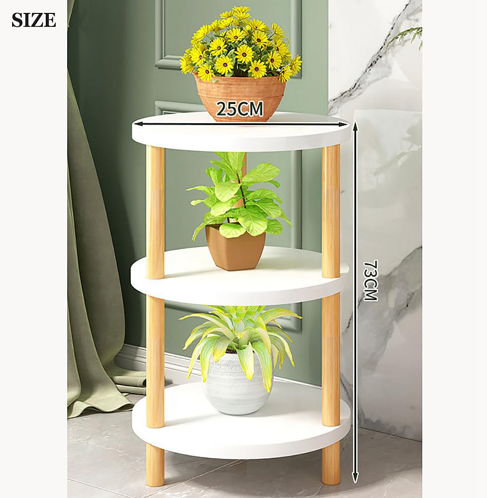 Estante de madera maciza de 3 pisos para flores, estante para flores verdes, balcón, plantas suculentas, maceta, estantería para plantas (blanco)