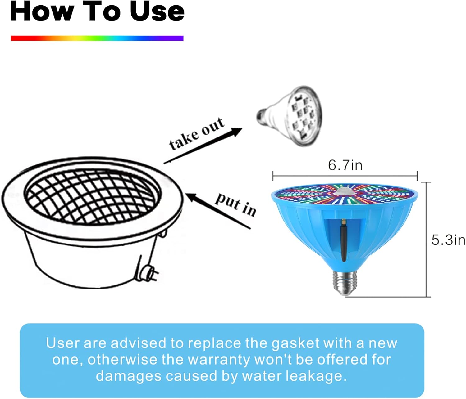 Pool Lights Bulb for Inground Pool 60W 120V RGB Color Changing Underwater LED Pool Light Bulb with Remote Control Replacement for Pentair and Hayward Lamps, HPL60