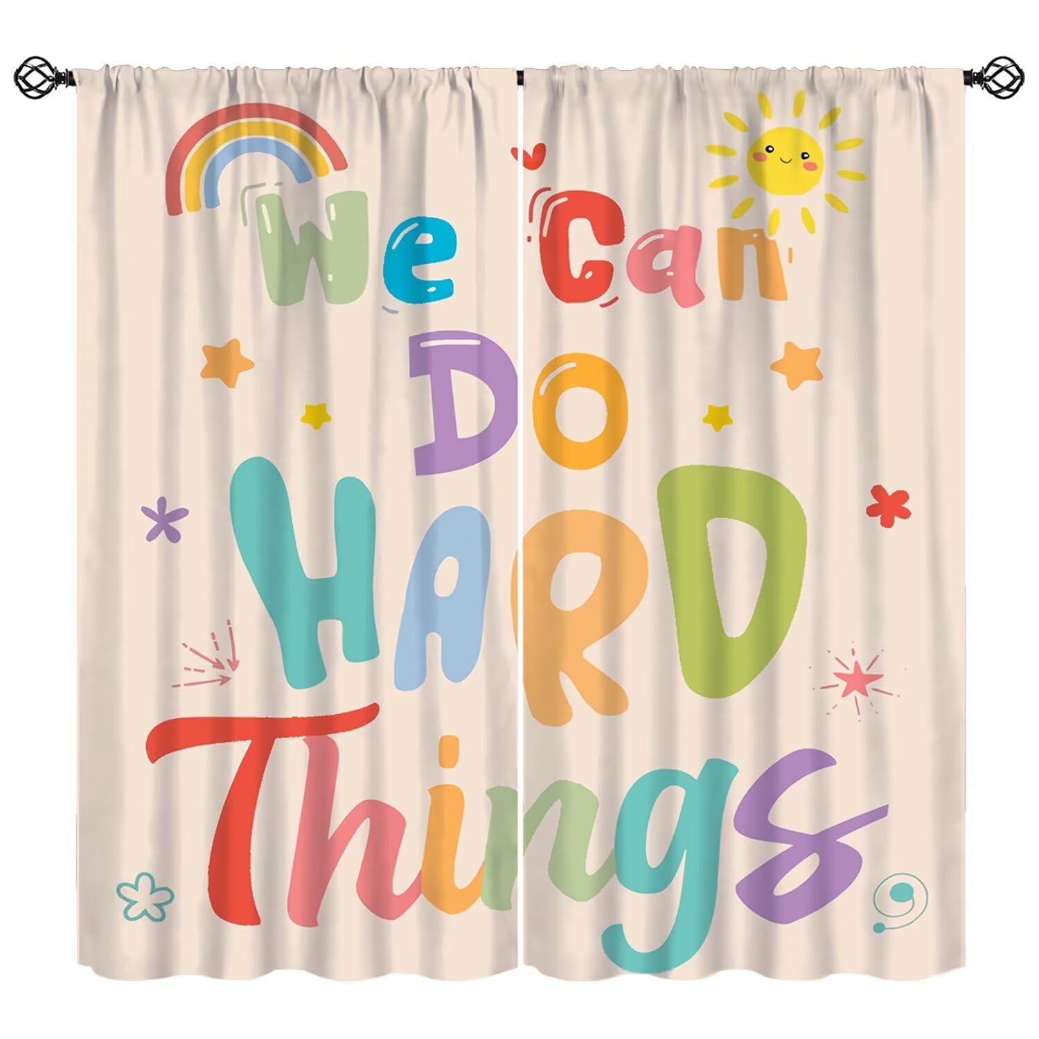Moderw Kids Inspirational Quotes Curtain Colorful Motivational Positive Words Blackout Window Treatments Boho Cartoon Cute Rainbow Sun Girls Boys Teens Bedroom Living Room Drapes W55xL63in
