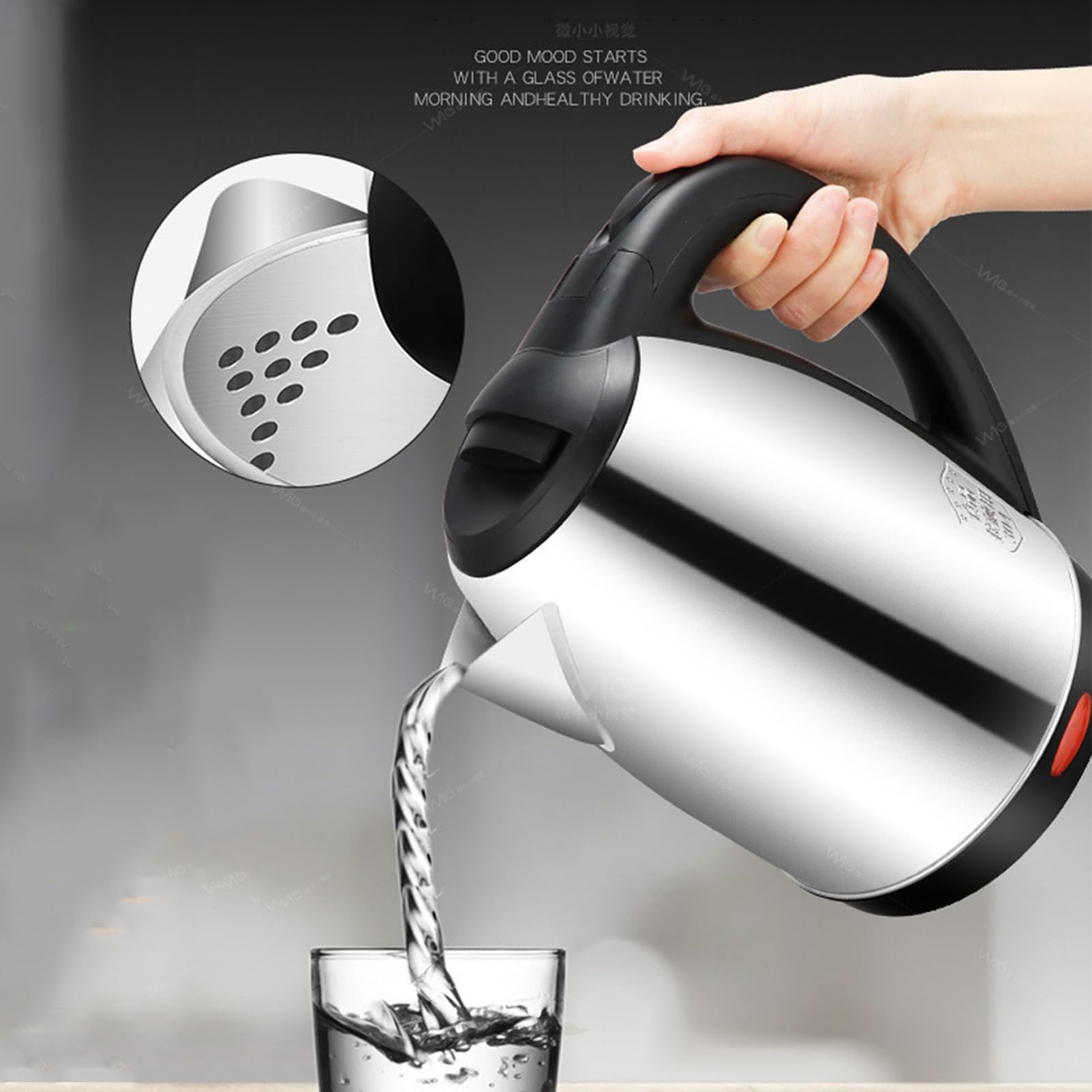Hervidor eléctrico de 2 l, acero inoxidable 304, de ebullición rápida (1500 W, filtro antical lavable, botón para abrir la tapa, pico vertedor perfecto), plateado, talla única.