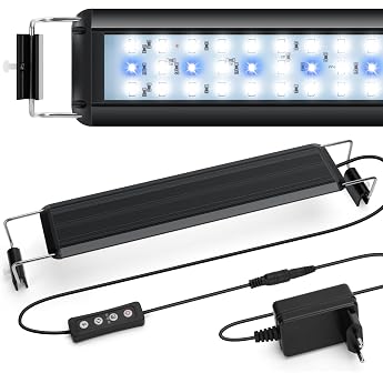 Nobleza Aquarium Lighting Aquarium LED Light with Adjustable Timer Aquarium Plant Lighting with Retractable Stand 3 Colours 10 Brightness Levels for 30-50 cm Aquariums 8 W