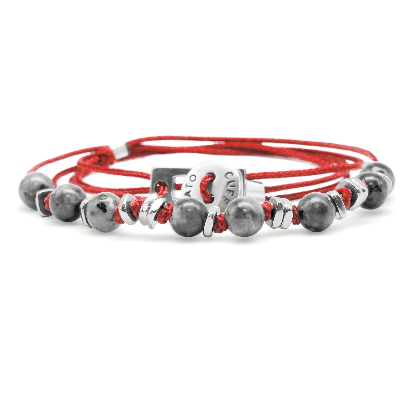 Nato Cuff - Armband Wrap 3 Tours Toggle aus Sterling-Silber 925 – Natursteine – Paracord – Schmuck für Damen oder Herren, handgefertigt in Frankreich