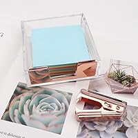 Vista 4 de Soporte de cubo de notas autoadhesivas de acrílico transparente de oro rosa Juego de removedores de grapas dispensador de bloc de notas
