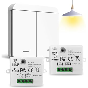 Wireless Light Switch - 230 V Wireless Light Switch Set without Power Laying with Receiver - Wireless Light Switch for Light Control in Bathroom Bedroom and Outdoor Use 2 Receivers with 1 Switch