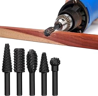 5-Piece Rotary Burr Set for Woodworking Metal Carving Polishing Tools 1/4 Inch Shank Fits Power Drills and Rotary Tools
