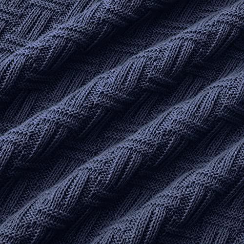 Image of TREELY 100% Cotton Knitted Throw Blanket 0 x 80 Inches, Navy Blue