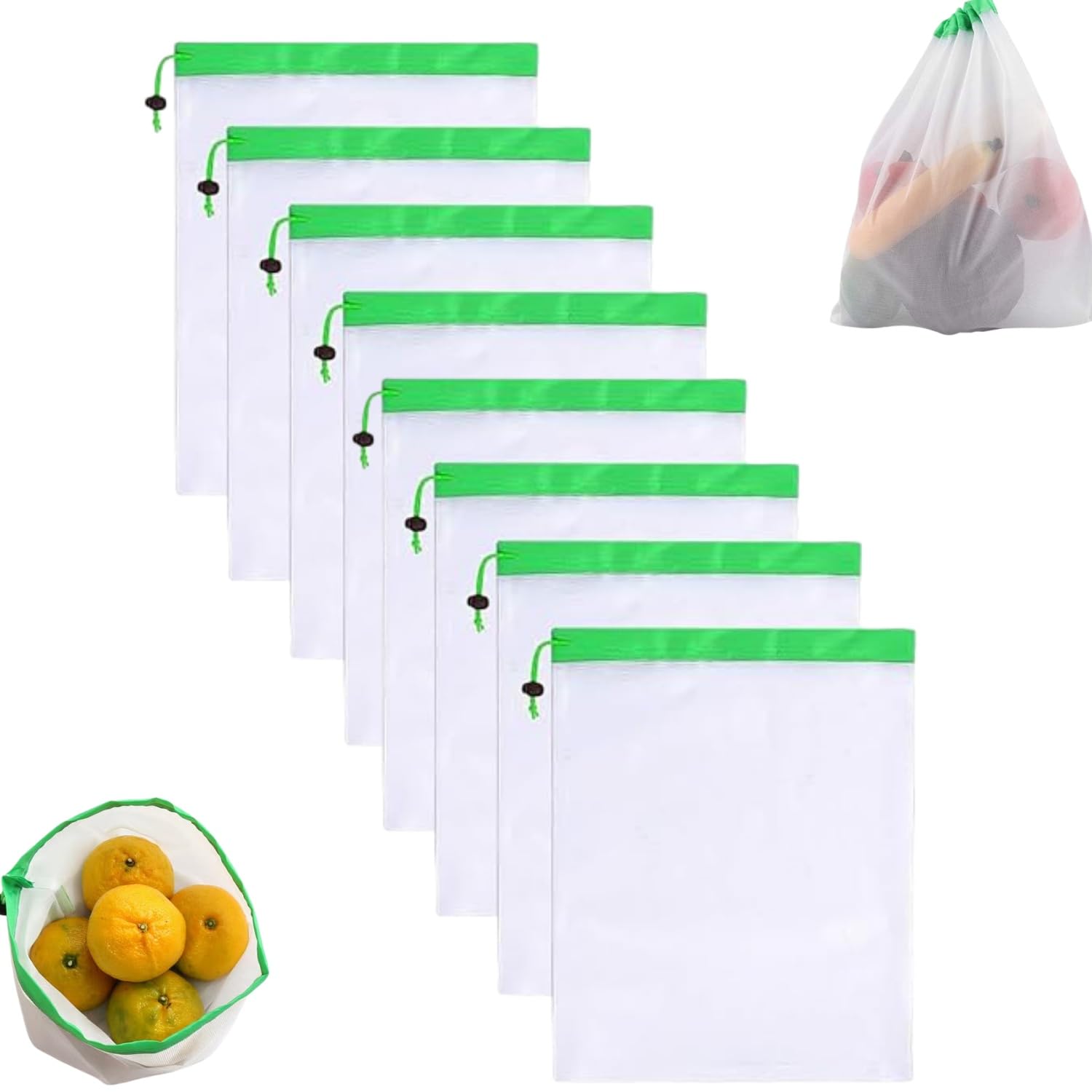 Zpeiran 8Pcs Reusable Mesh Bags For Fruit And Vegetables,Eco-Friendly See-Through Vegetable Bags,Mesh Fruit Bags With Drawstring For Shopping,Storage Organization(30X35cm)