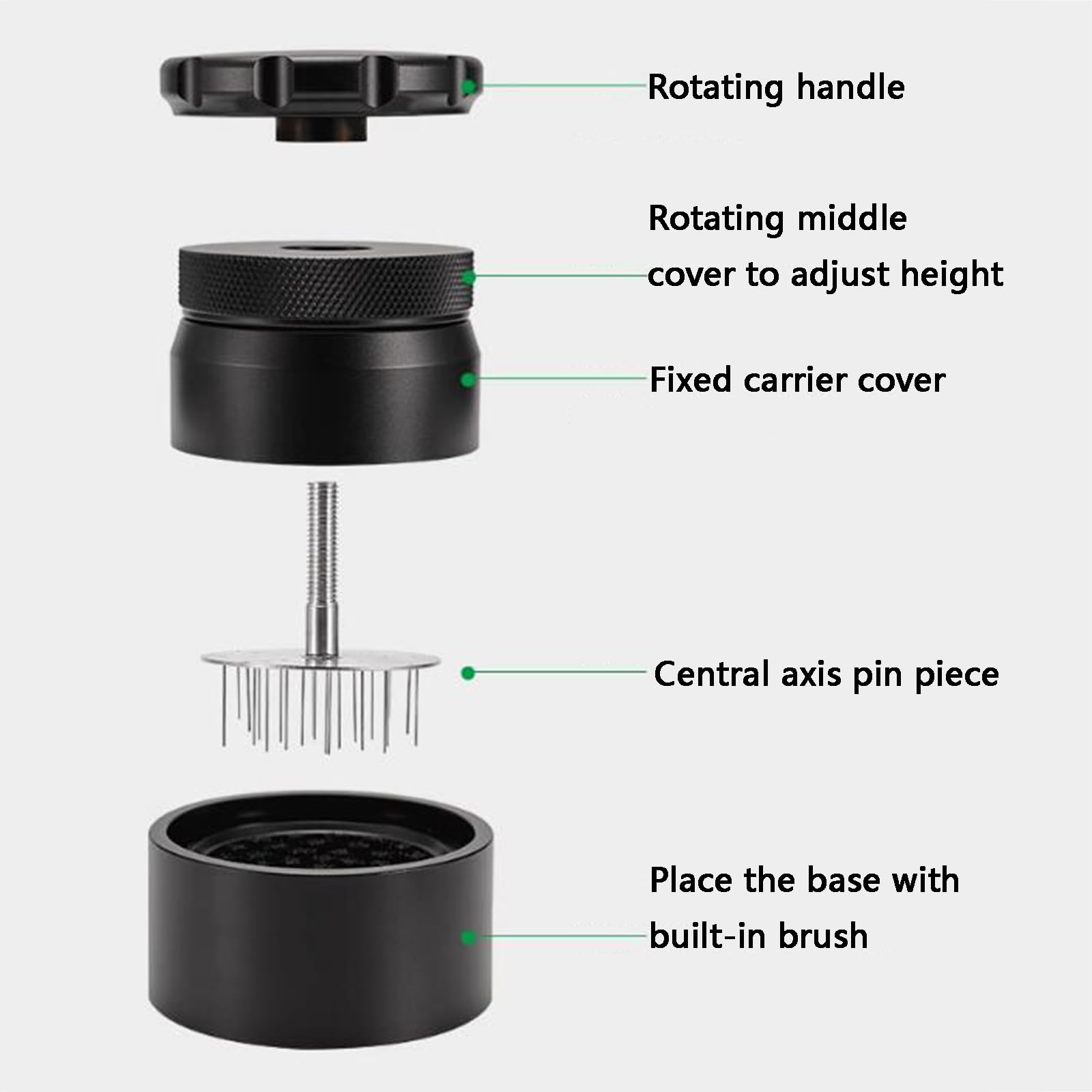 Outil de distribution de café professionnel pour barista, niveleur d'expresso et outil de bourrage – Aiguille distributeur de café, pour cafés à la maison – 51/53/58 mm avec base de brosse de
