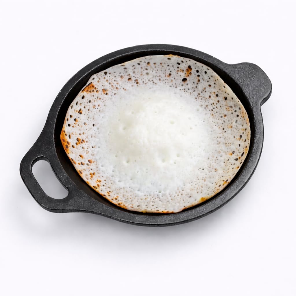 from House of TheHealthyCliQ Cast Iron Appa Chatti/Appam Pan/Appam Patra/kallu Pre- Seasoned with Organic Cooking Oil (APPAM) - Black