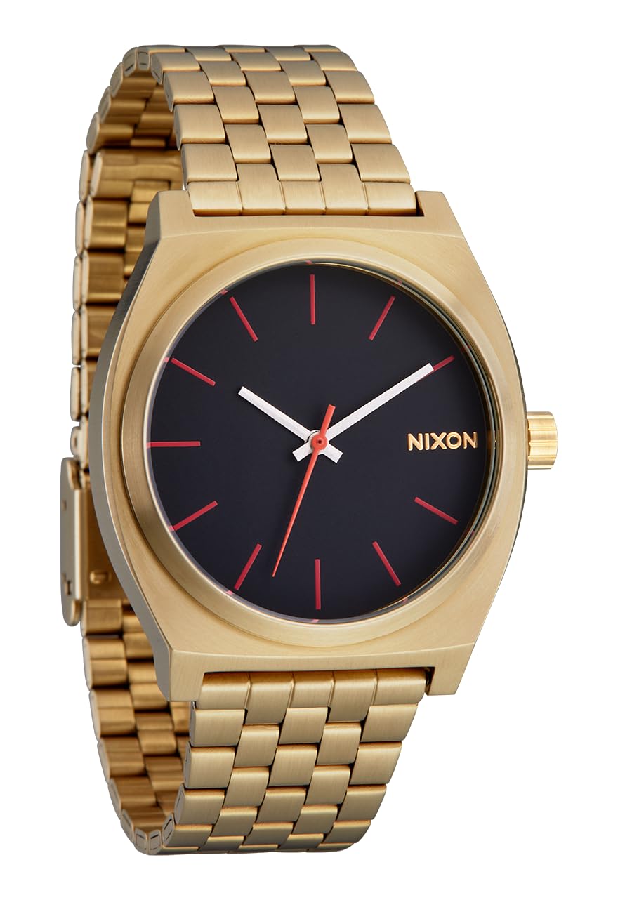 Nixon Reloj analógico de Cuarzo para Hombre con Correa de Acero Inoxidable A045-5164-00, Champagne Negro-Rojo