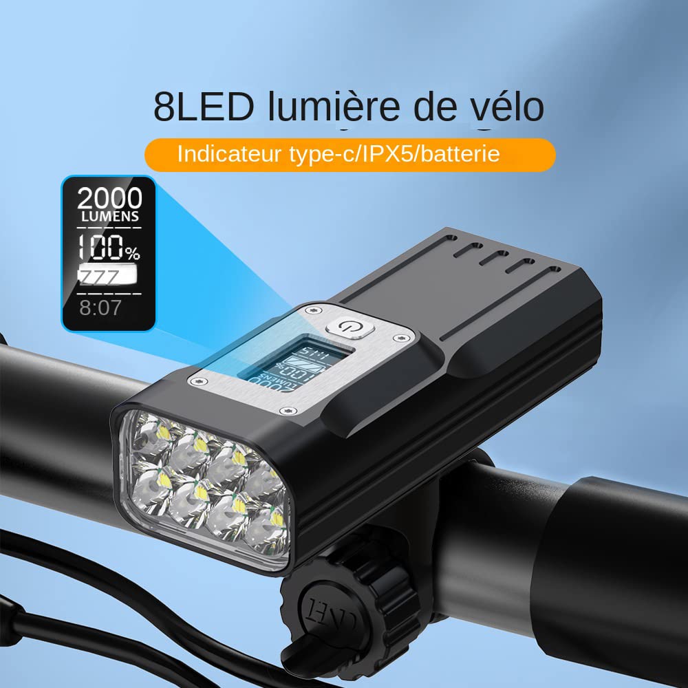 TIORU Bici Luce Display 10000Mah Ricaricabile Bicicletta Faro Torcia Elettrica di Tipo C di Ricarica 2000LM Lampada