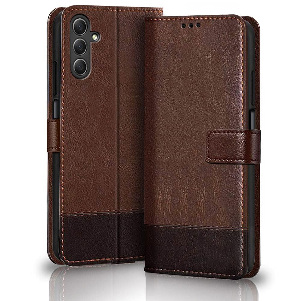 TheGiftKart Flip Back Cover Case for Samsung Galaxy M55 / M55s / F55 5G | Dual-Color Leather Finish | Inbuilt Stand & Pockets | Flip Case for Samsung M55 / M55s / F55 5G (Faux Leather, Brown & Coffee) (B0D12GY1PZ) Amazon Price History, Amazon Price Tracker