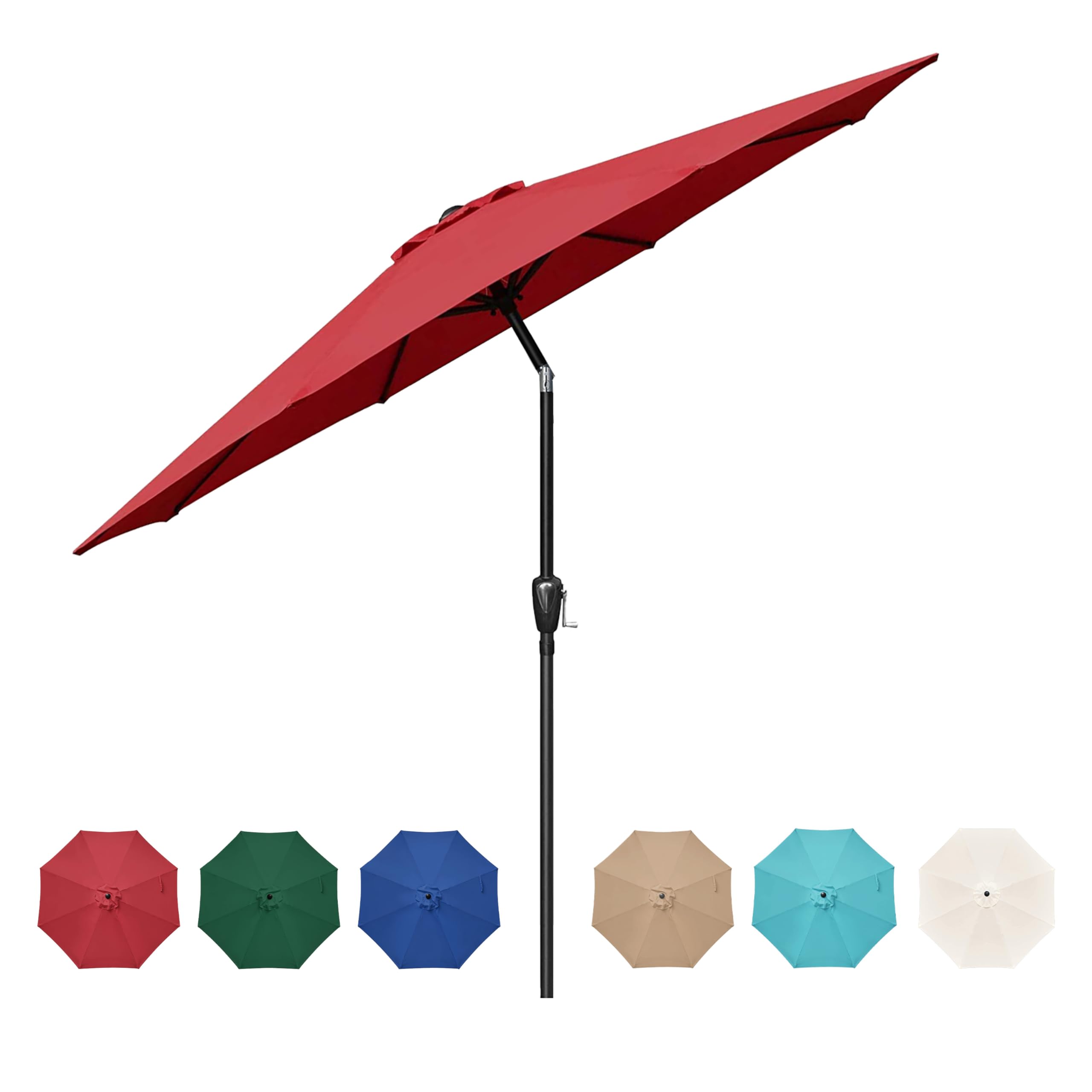 HealSmart 9ft Patio Umbrella with Push Button Tilt/Crank, Outdoor Table Market Yard Umbrella with 8 Sturdy Ribs for Garden, Backyard, Deck, Pool, Red
