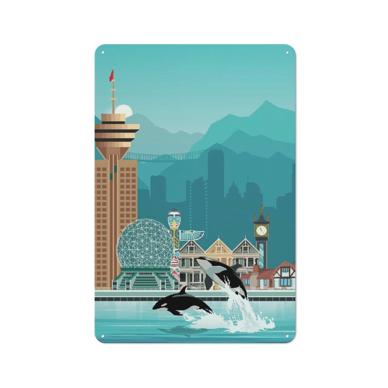 Junmoney Vancouver Travel Print Metal Wall Sign 30X20cm Featuring For Bar Or Restaurant, For Bar Decor Enthusiasts