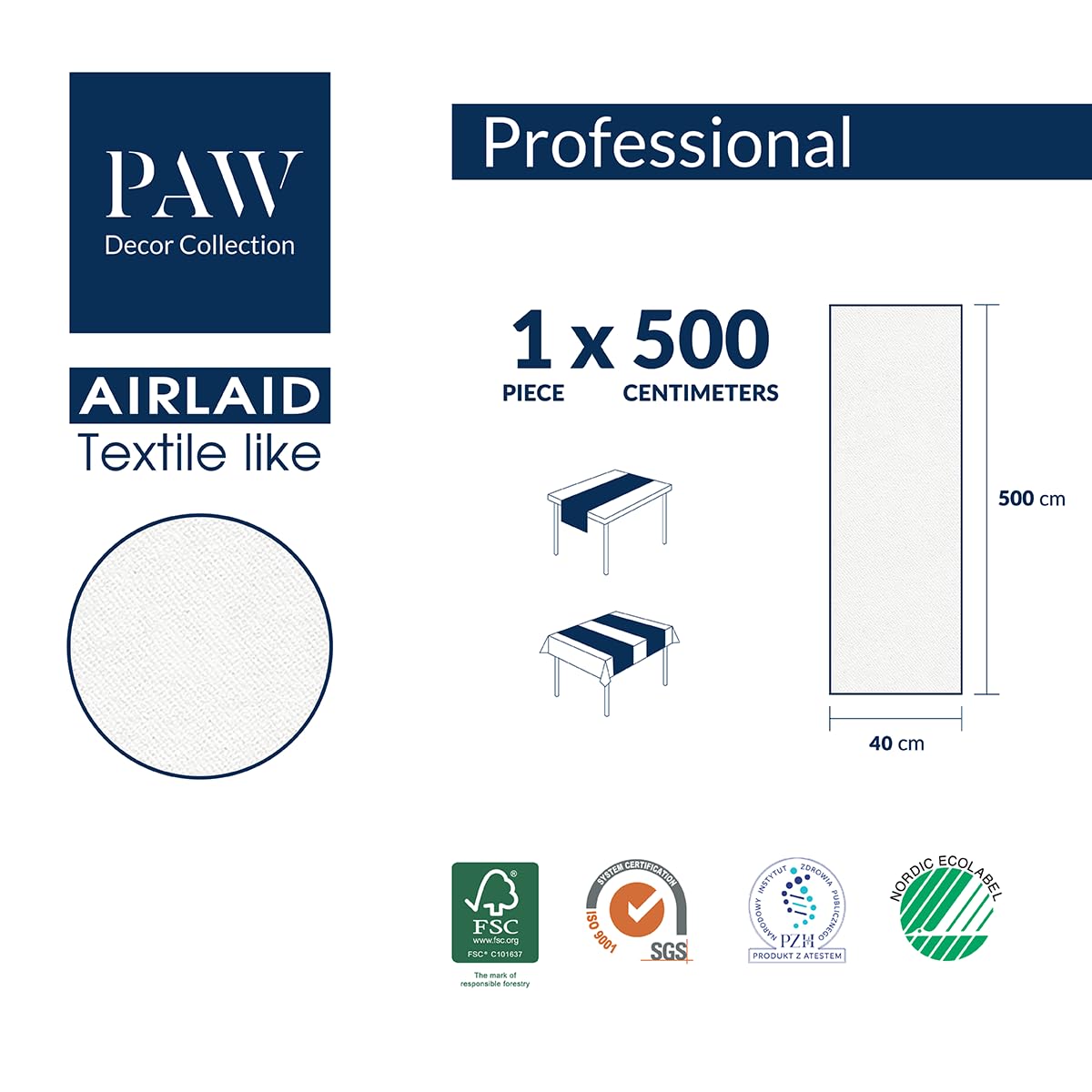 PAW – bieżnik na stół z Airlaid (40 cm x 5 m) I dekoracja stołu na komunię, bierzmowanie, wesele, urodziny, przyjęcie ogrodowe, chrzest I obrus na stół – liście, eukaliptus I kolor: złoty eukaliptus