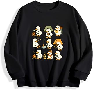 Cute Goose Camping Sweatshirt for Women Men Funny Cute Goose Camping Unisex Long Sleeve