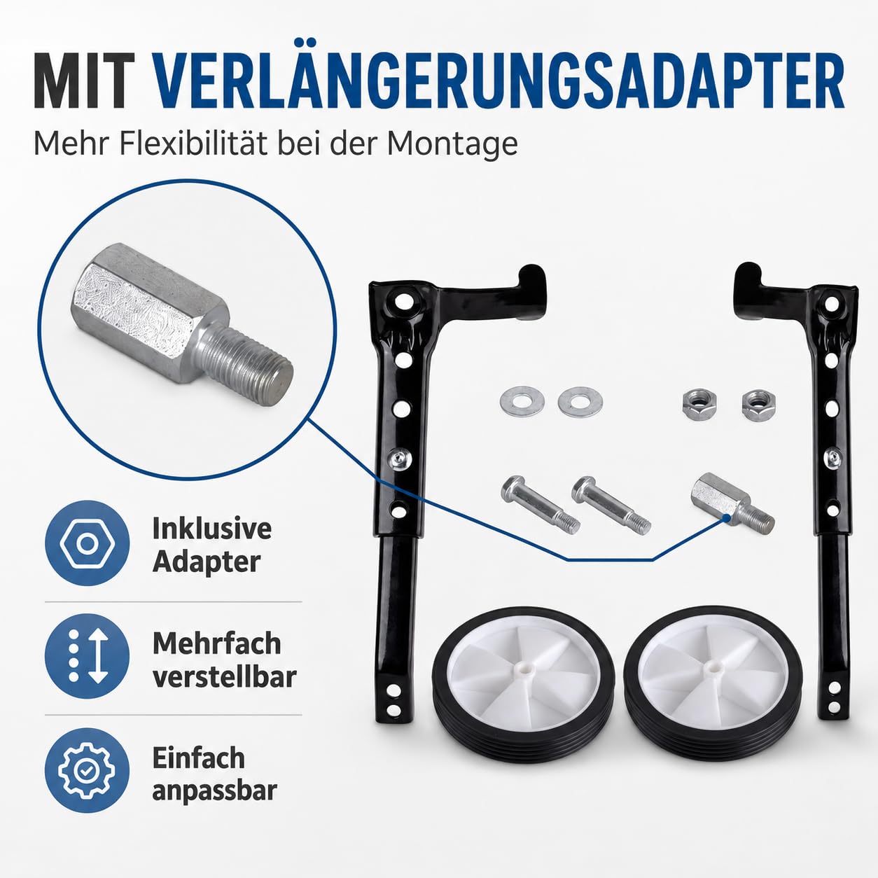Kinderfahrrad Stützräder aus Kohlenstoffstahl, Universelle Stabilisatoren für 18 20 22 Zoll Fahrräder Sicherheitsunterstützung für Kinder, Inklusive Verlängerungsschrauben für Gangschaltung