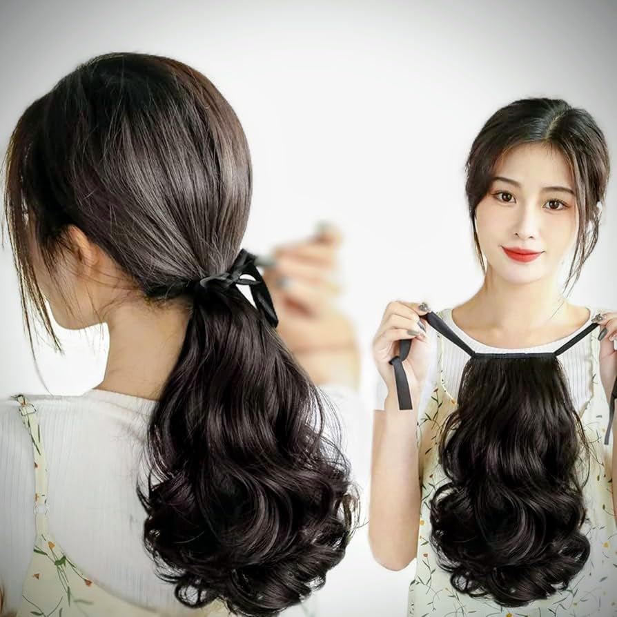 ALX Wrap Around Ribbon Clip On Straight Hair Extension Hairpiece Pack of 1 Natural Black नकली बाल विग पोनीटेल चोटी-image-48