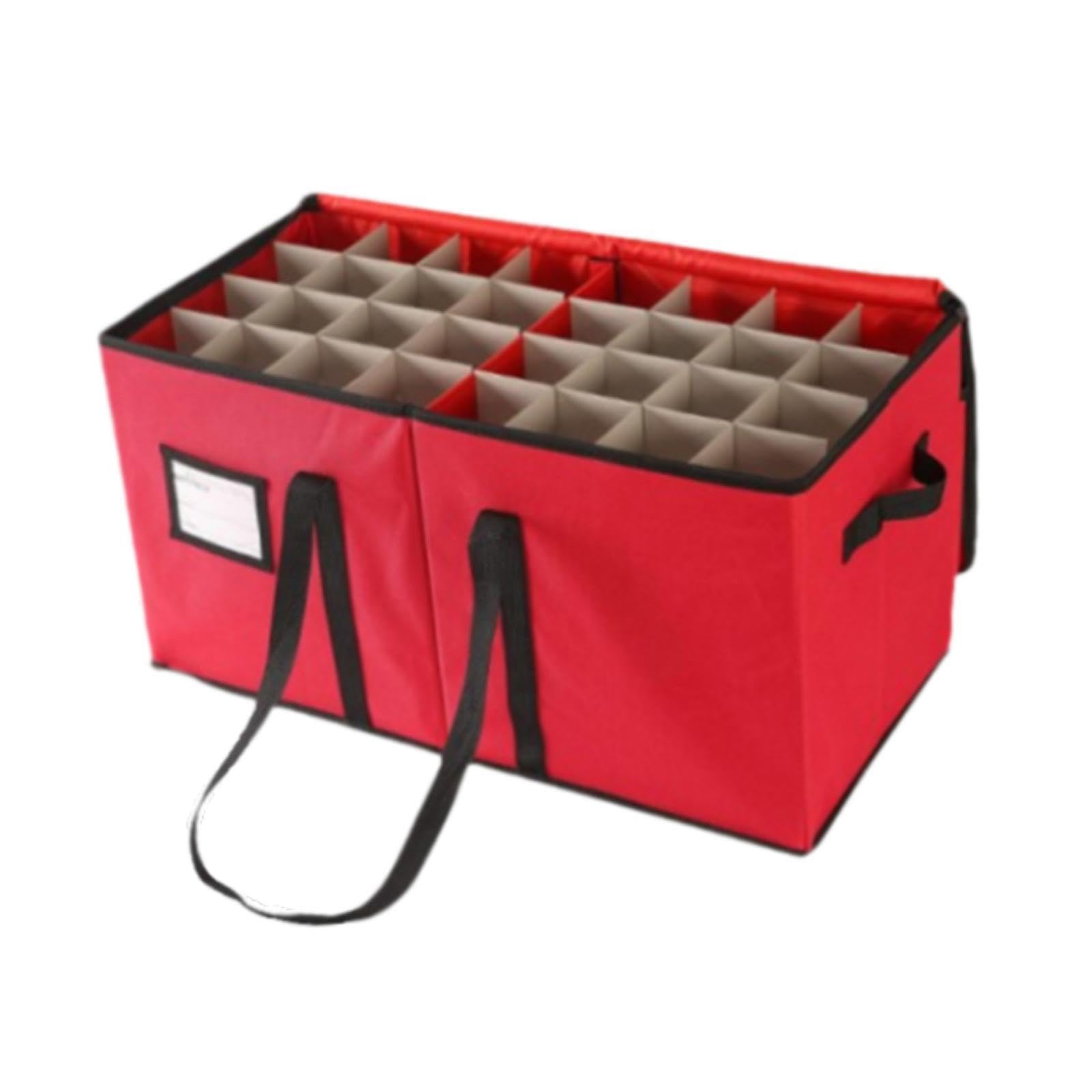 Aufbewahrungsbox für Weihnachtskugeln mit stabilen Griffen und doppeltem Reißverschluss für einfachen Zugriff und sichere Aufbewahrung.
