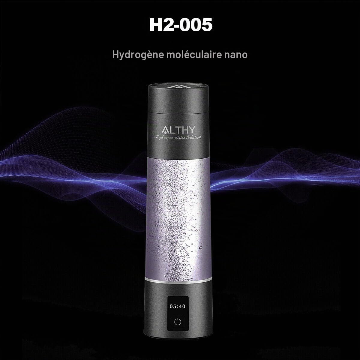 ALTHY Performance Bouteille d'eau hydrogénée, générateur nano hydrogène, affichage et batterie, portable pour sport, bureau, voyage et boisson quotidienne