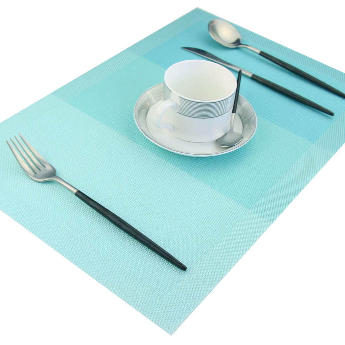 PIGCHCY Manteles individuales de plástico antideslizantes, fáciles de limpiar, manteles individuales de vinilo tejido para mesa de comedor, 45,7 x 30,5 cm, lavables, juego de 6 unidades (turquesa)