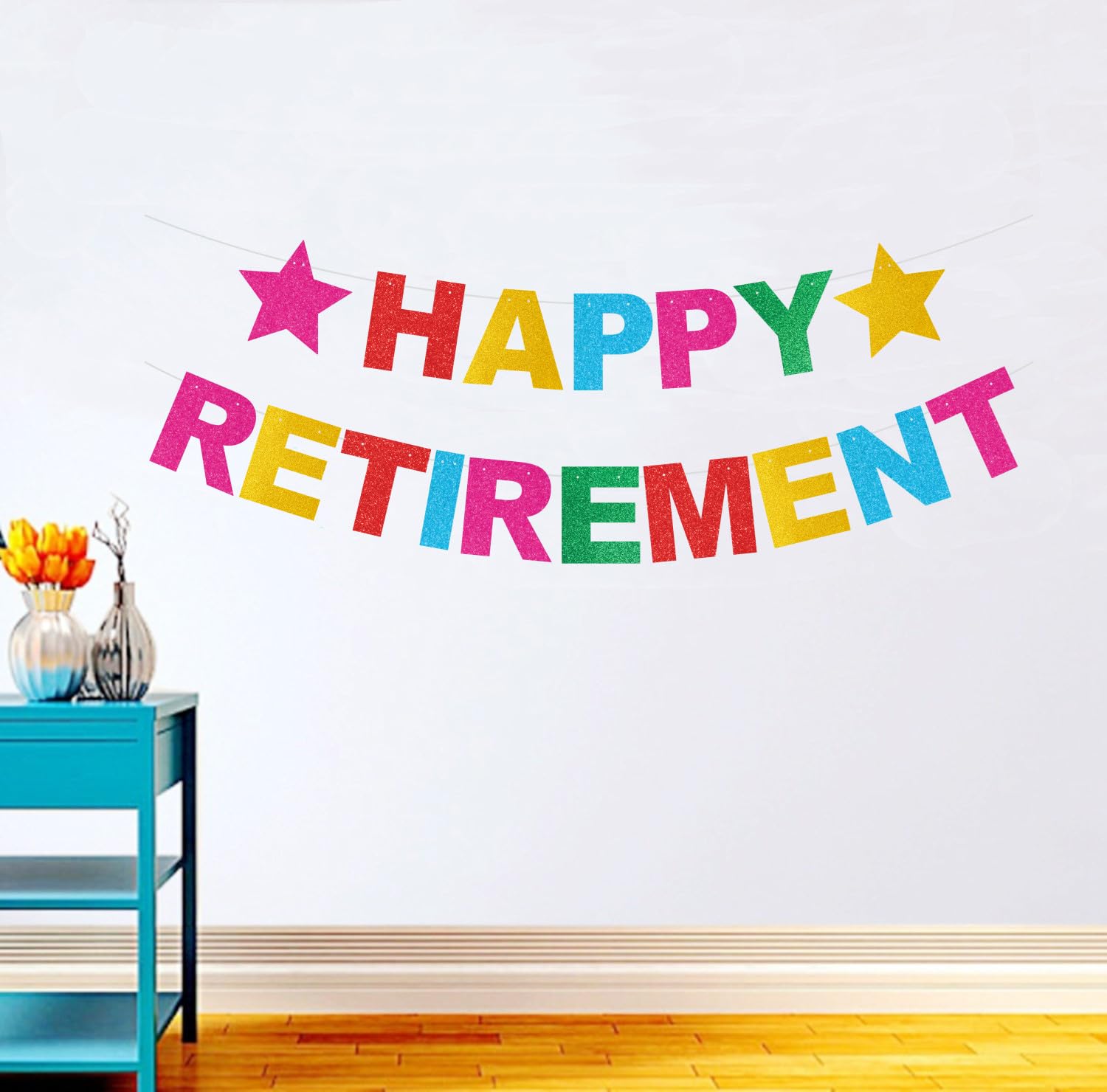Wimpelkette „Happy Retirement“ – Gold-Glitzer Buchstaben, 2 M Lang, Zum Selbst-Auffädeln, Für Ruhestandsparty