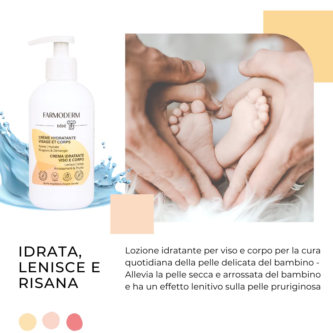 Farmoderm Baby Lozione 98% ingredienti naturali Crema idratante biologica per corpo e viso neonati bambini 300ml