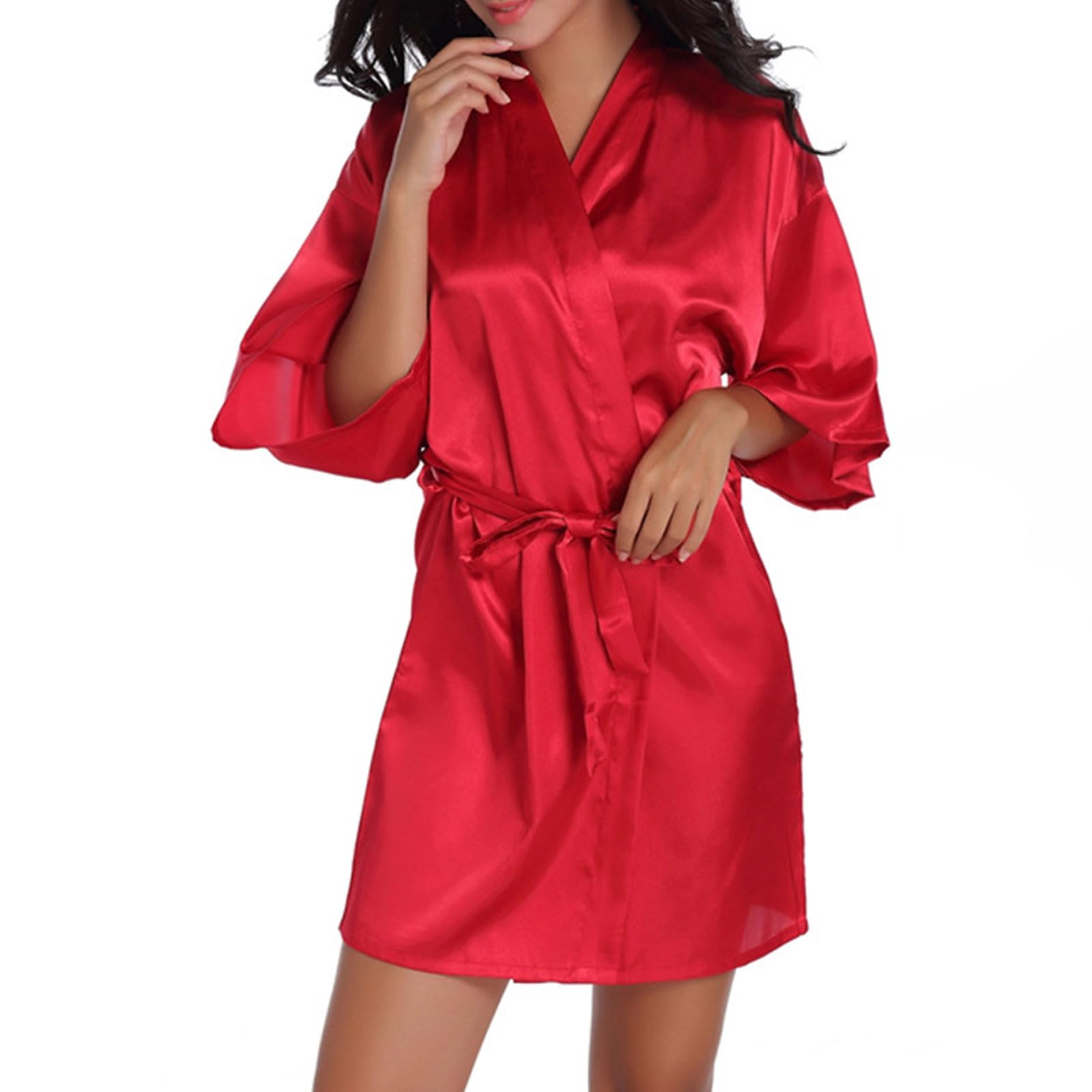 Uillui Womens Satin Kimono Robes Bridesmaid Wedding Robes Summer Soft Silky Bathrobes Lightweight Short Pajamas Loungewear