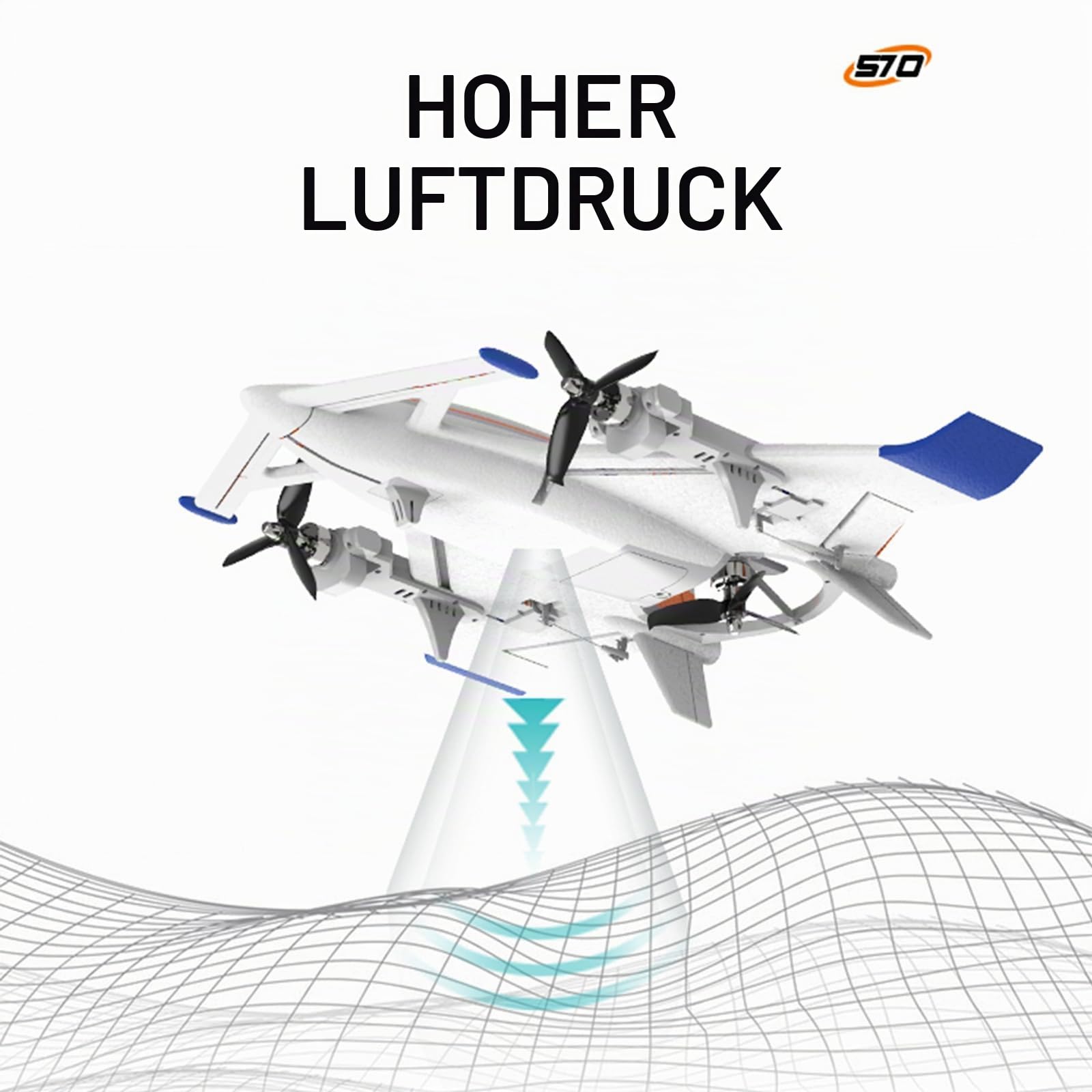 FLYCOLOR QIDI 570 RC Flugzeug 2,4 GHz 6CH RC Segelflugzeug Festflügelflugzeug 3 Flugmodelle Bürstenlose RC Hubschrauber Vertikaler Takeoff RC Glider (Blau)