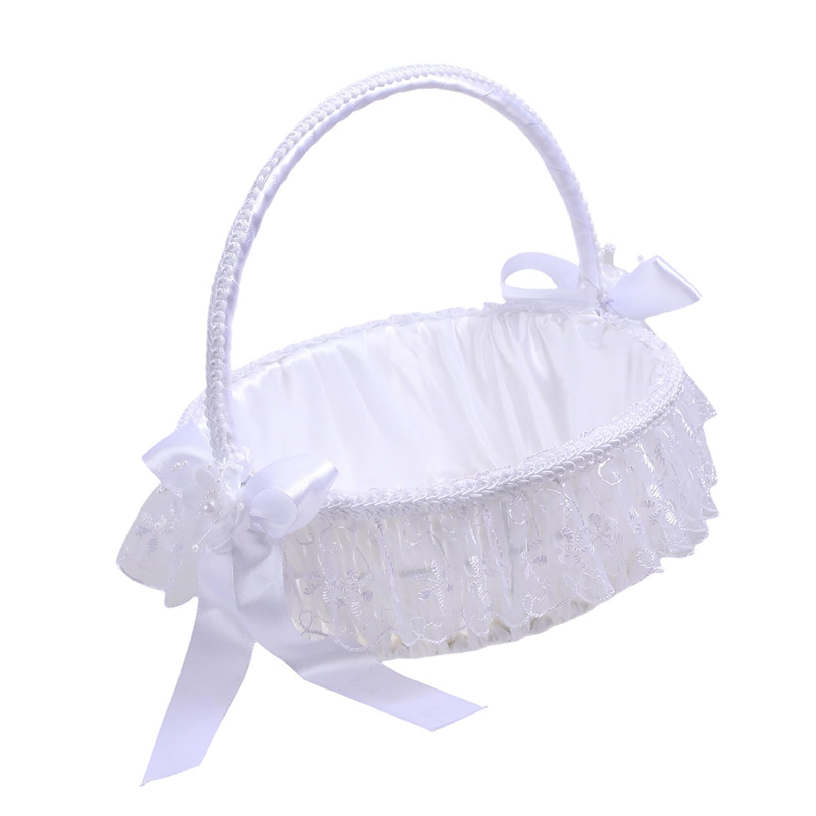 Handheld Petals Scattering Basket for Bridal & Outdoor Celebrations with Lace Decor Wedding Flower Baskets