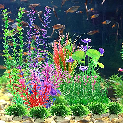 Kingrun 30 Pezzi Piante per acquario, plastica piante acquatiche, piante d'acquario artificiale, decorazione acquario piante di plastica, realistico, sicuro per i pesci - Image 7