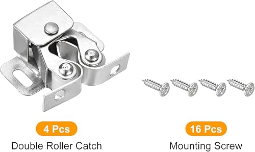 Miniatura 3 de uxcell Juego de 4 cierres de rodillo doble para armario, armario, puerta de muebles, color plateado