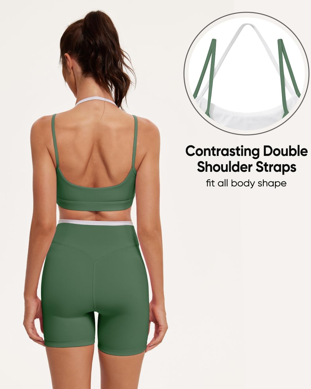 OMKAGI Workout Sets for Women Cute Doubel Layer Open Back Sports Bras Gym Shorts Outfits