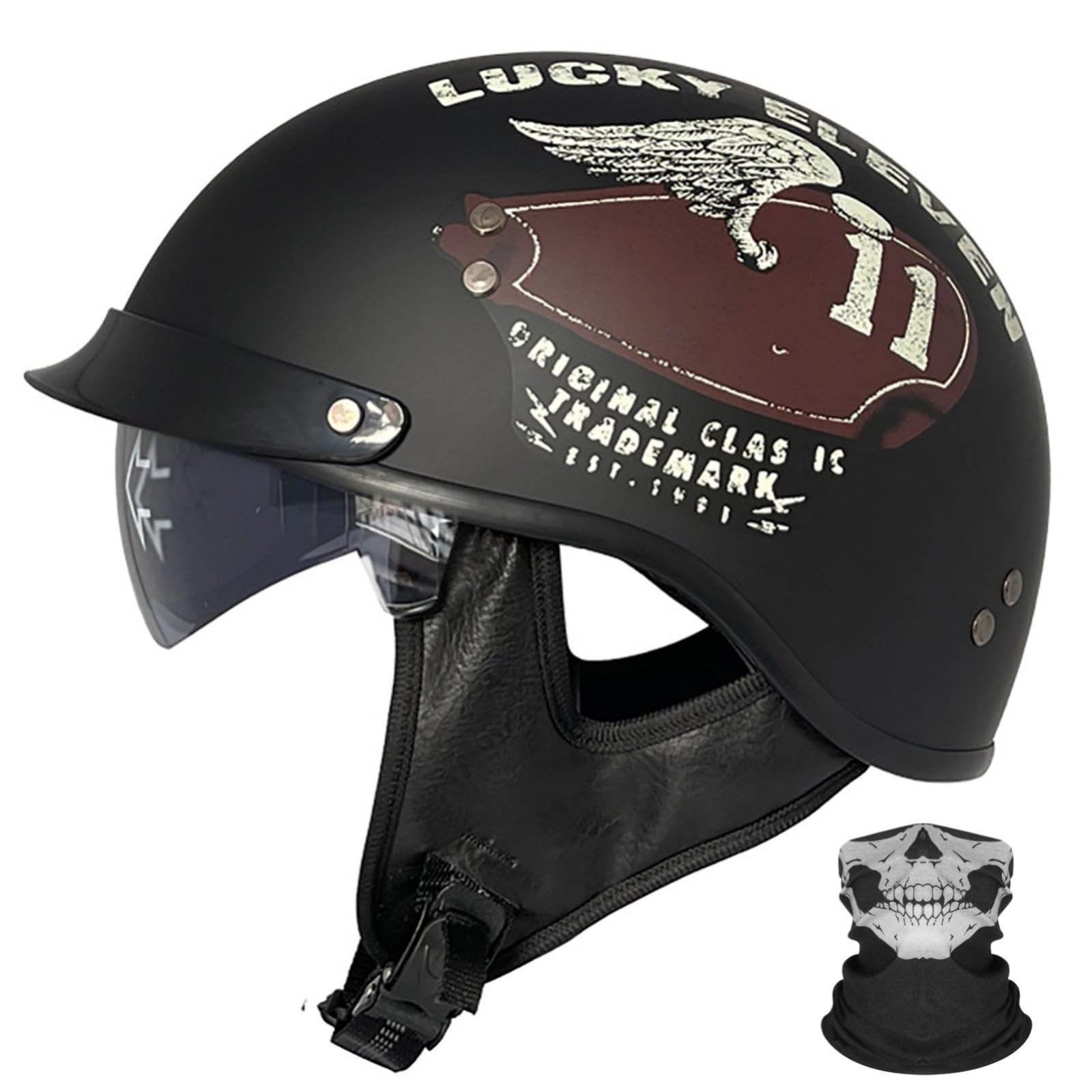 Kask motocyklowy retro, kask motocyklowy typu jet, do cruiser, choppera, motoroweru, skutera, homologacji ECE 22.06, dla kobiet i mężczyzn (Touring) 5,XL (59-60 cm)