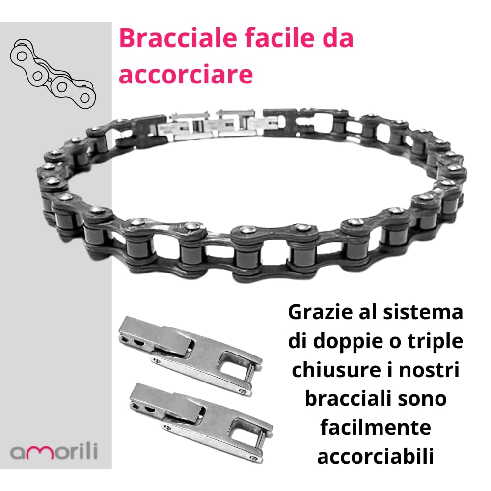 Bracciale Uomo Catena Moto Acciaio Inox e Fibra di Carbonio – Braccialetto Riders Stile Biker Leggerissimo – Gioiello Maschile Sportivo – Idea Regalo Appassionati Moto bcc2022b