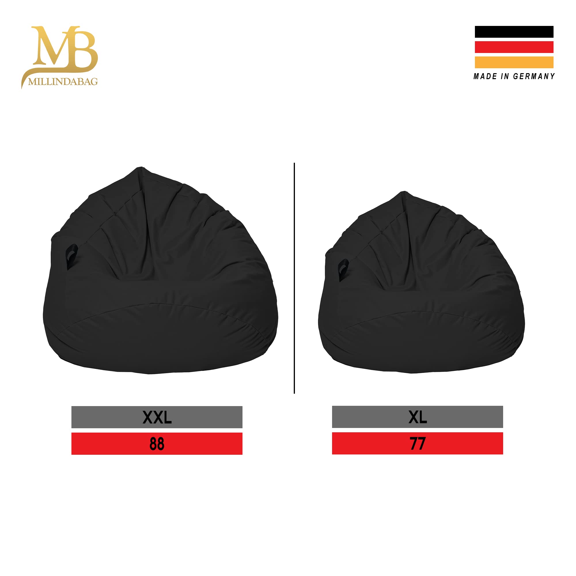 MILLINDABAG Kastanie Tropfenform Sitzsack für Kinder Jugendliche und Erwachsene Beanbag Kissen Indoor & Outdoor Gaminggeignet bereits gefüllt Sitzkissen Bodenkissen (Anthrazit, XL-Durchmesser 77 cm)
