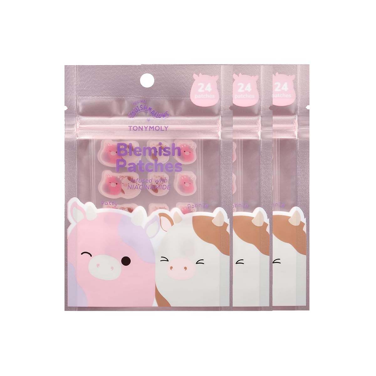 TONYMOLY x Squishmallows Patty the Cow Ronnie the Cow Blemish Patches Niacinamide Hydrocolloid Acne Patches for Face Cute