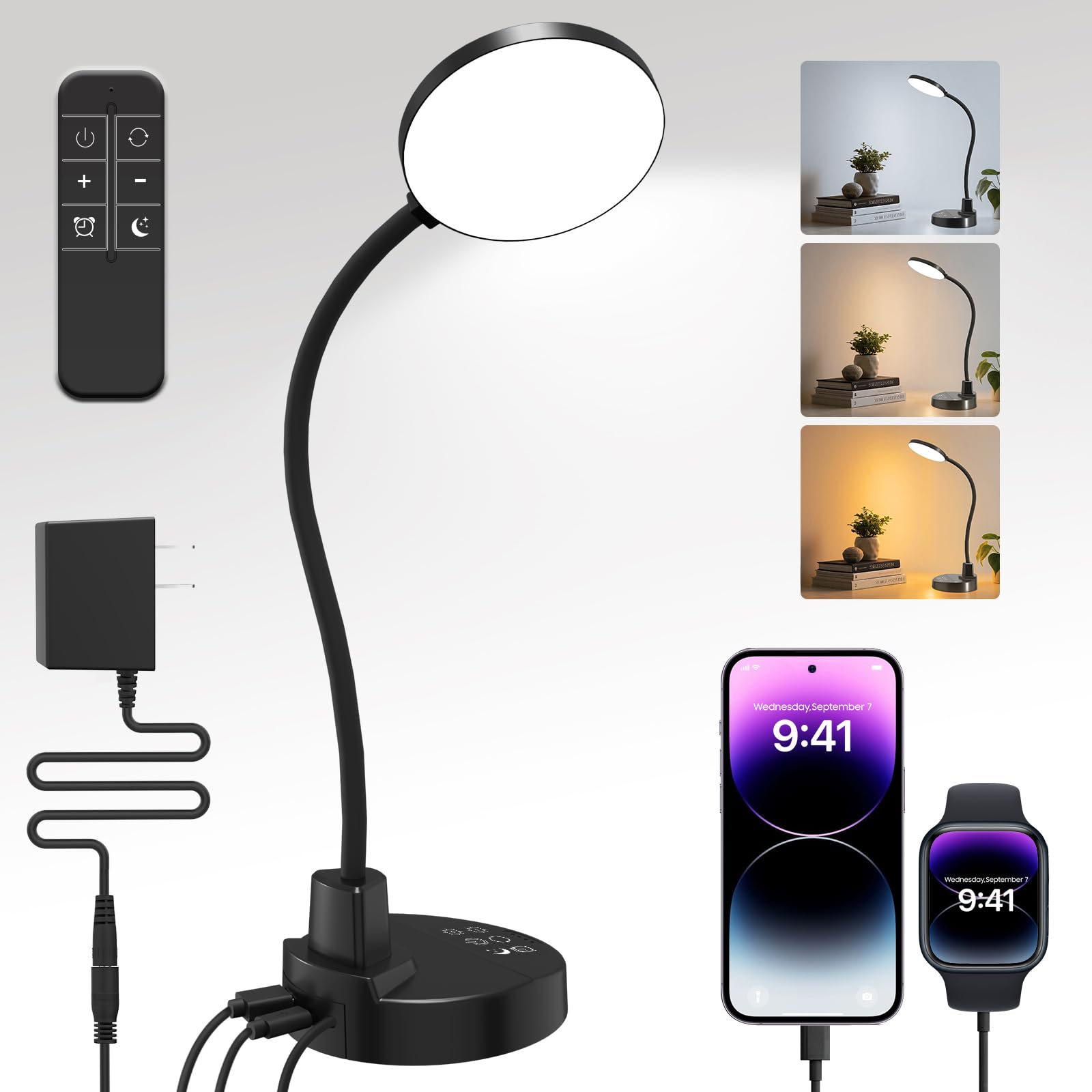 78 LED Desk Lamp with Remote Control & USB Ports, Dimmable Desk Light