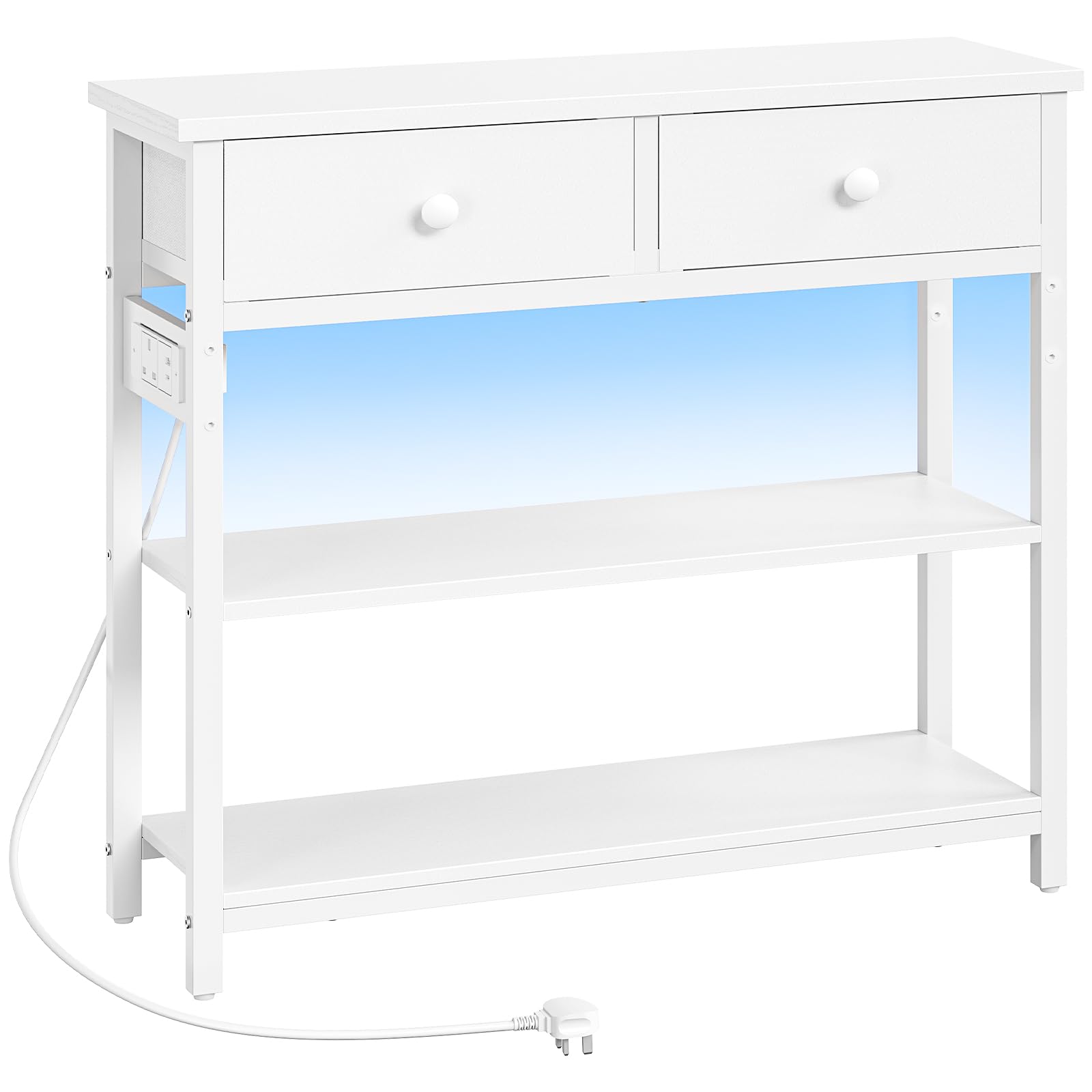 HOOBRO Console Table with Charging Station, 2 Drawers and LED Light, Narrow Hallway Table, Sofa Side Table, Display Stand, Slim Console Table for Hallway, Living Room, White EWW91KDXG01 — image 1