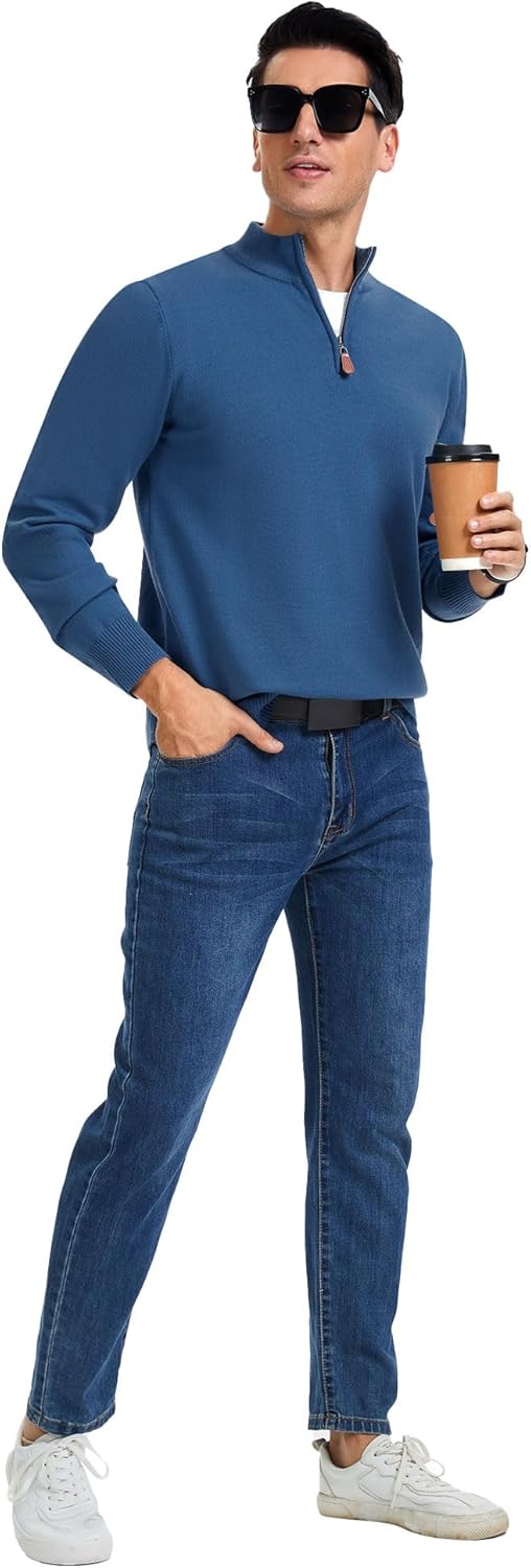 iWoo Men's Quarter Zip Sweaters Slim Fit Long Sleeve Knitted Pullover Mock Neck Business Casual Dress Sweater - Image 5
