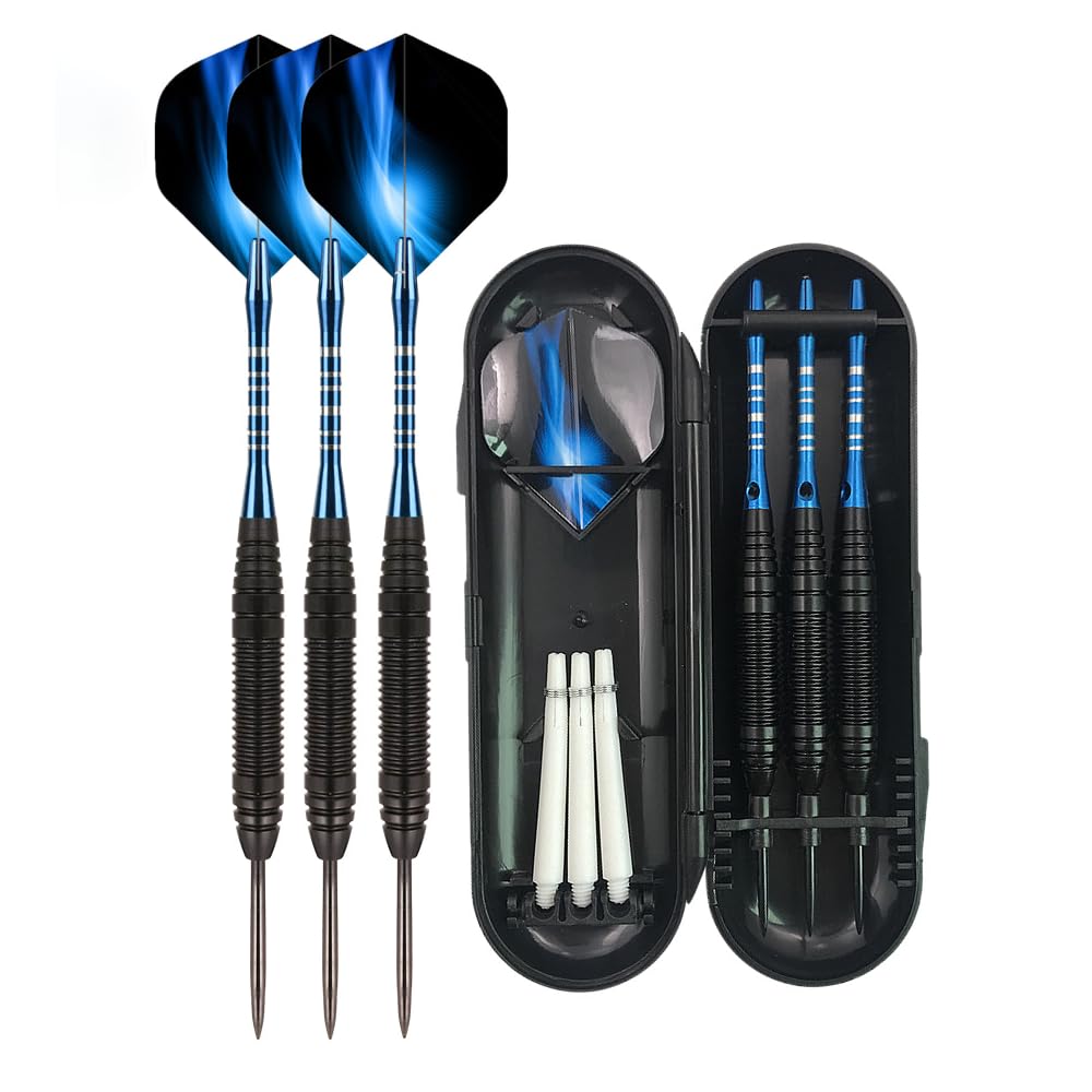 Glowcharm Professional Steel Tip Darts Set 3Pack,22g,2BA With Integrated Dart Flights And Stems Beginner Darts Set with Extra Stems, Darts Set with Case For Home Club And Competitive Play