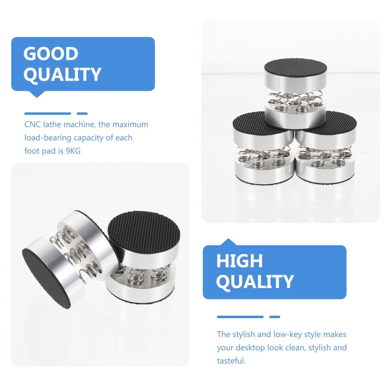 SHINEOFI 4 Pezzi Piedini a Molla per Altoparlanti Antivibrazione in Lega di Alluminio e Gomma, Supporto Shockproof Elegante per Smart Speaker da Scrivania e Ktv