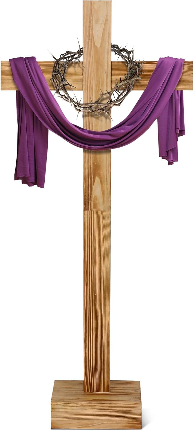 Lineshading 36 Inch Lent Decor Easter Extra Large Wood Cross Unfinished Standing Nativity Cross Decor He Is Risen Outdoor Jesus Christ Catholic Crafted Wall for Cemetery Home Wedding Communion Church